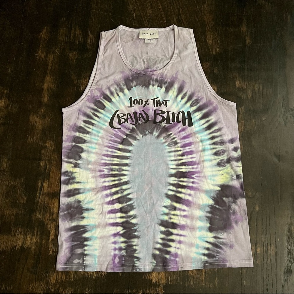Baja East Purple and Gray Tie Dye 100% Cotton Tank Top sz 2 Baja B